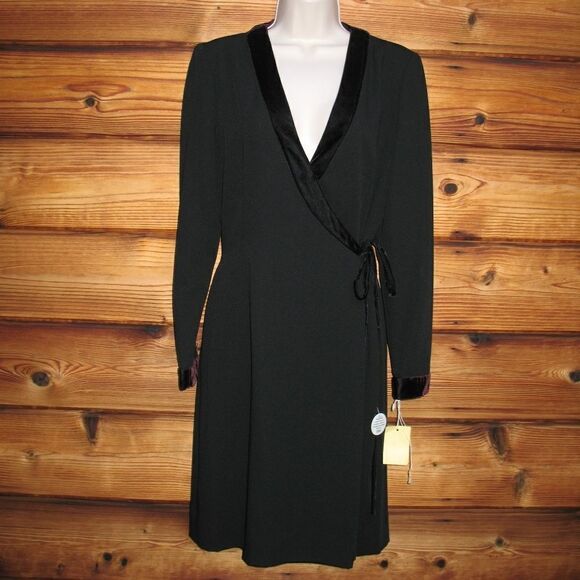 NWT  Vintage 90s Black Full Wrap Dress - Picture 1 of 8